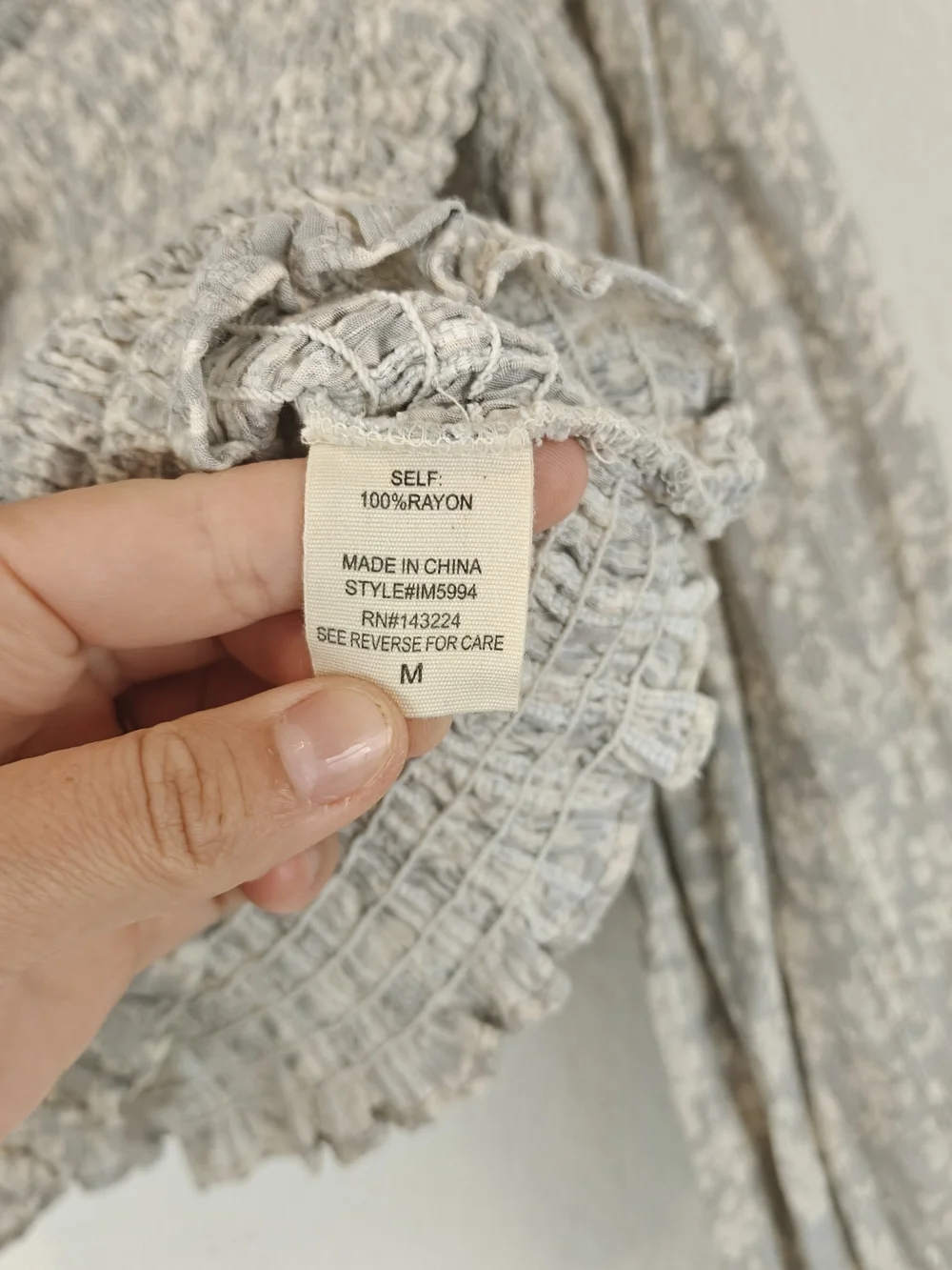 Solai The Label Grey & Cream Floral Smocked Puff Sleeve Crop Top Boho Tie M